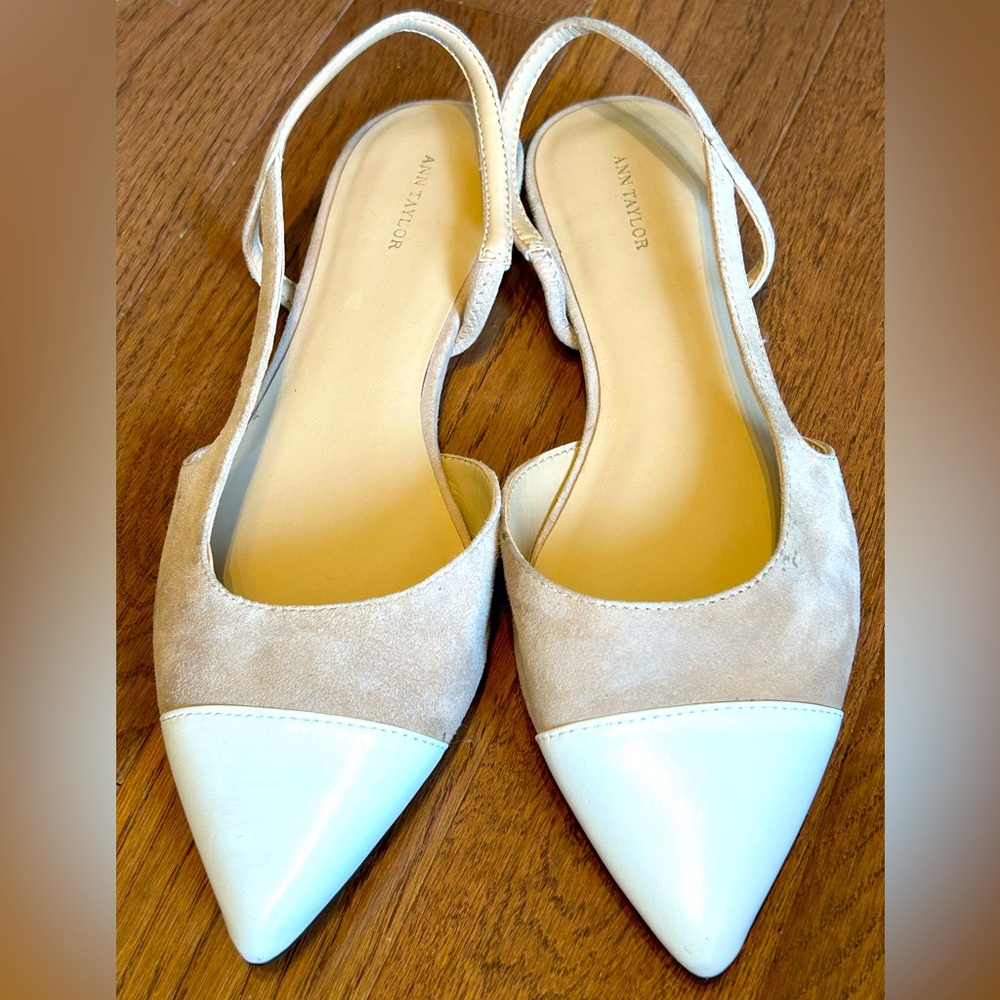 ANN TAYLOR s9 pointy toe cap flats-So cute! Leather/suede Sml marks c last pics